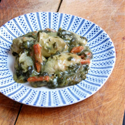 Plat cuisiné aiguillettes de poulet avec ses épinards à la crème